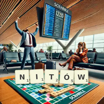 Kreatywna ilustracja do gry w Scrabble ze słowem NITÓW ułożonym z płytek na planszy.