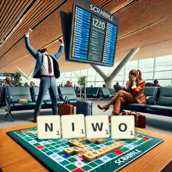 Kreatywna ilustracja do gry w Scrabble ze słowem NIWO ułożonym z płytek na planszy.