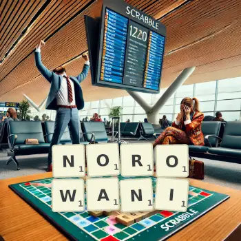 Kreatywna ilustracja do gry w Scrabble ze słowem NOROWANI ułożonym z płytek na planszy.