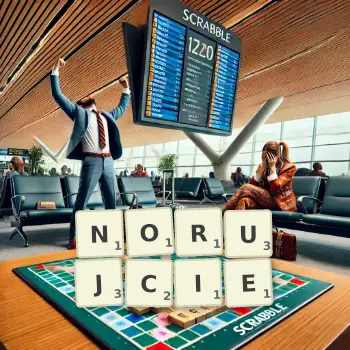 Kreatywna ilustracja do gry w Scrabble ze słowem NORUJCIE ułożonym z płytek na planszy.