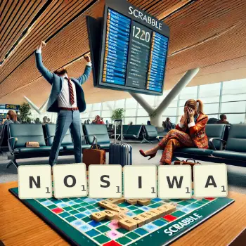 Kreatywna ilustracja do gry w Scrabble ze słowem NOSIWA ułożonym z płytek na planszy.