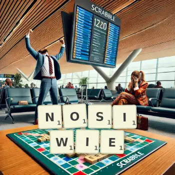 Kreatywna ilustracja do gry w Scrabble ze słowem NOSIWIE ułożonym z płytek na planszy.