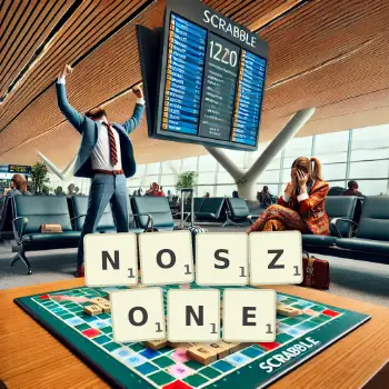 Kreatywna ilustracja do gry w Scrabble ze słowem NOSZONE ułożonym z płytek na planszy.