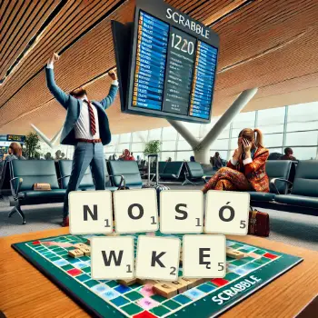 Kreatywna ilustracja do gry w Scrabble ze słowem NOSÓWKĘ ułożonym z płytek na planszy.