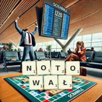 Kreatywna ilustracja do gry w Scrabble ze słowem NOTOWAŁ ułożonym z płytek na planszy.