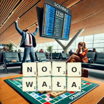 Kreatywna ilustracja do gry w Scrabble ze słowem NOTOWAŁA ułożonym z płytek na planszy.