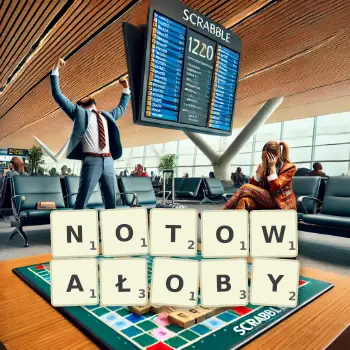 Kreatywna ilustracja do gry w Scrabble ze słowem NOTOWAŁOBY ułożonym z płytek na planszy.
