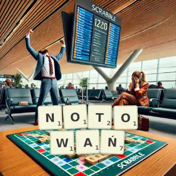 Kreatywna ilustracja do gry w Scrabble ze słowem NOTOWAŃ ułożonym z płytek na planszy.