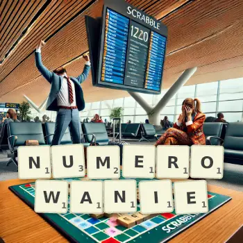 Kreatywna ilustracja do gry w Scrabble ze słowem NUMEROWANIE ułożonym z płytek na planszy.