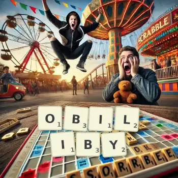 Kreatywna ilustracja do gry w Scrabble ze słowem OBILIBY ułożonym z płytek na planszy.