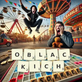 Kreatywna ilustracja do gry w Scrabble ze słowem OBLACKICH ułożonym z płytek na planszy.