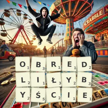 Kreatywna ilustracja do gry w Scrabble ze słowem OBREDLIŁYBYŚCIE ułożonym z płytek na planszy.
