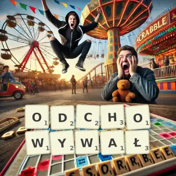 Kreatywna ilustracja do gry w Scrabble ze słowem ODCHOWYWAŁ ułożonym z płytek na planszy.