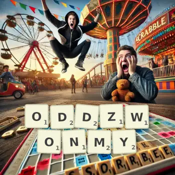Kreatywna ilustracja do gry w Scrabble ze słowem ODDZWONMY ułożonym z płytek na planszy.