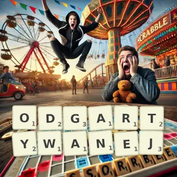 Kreatywna ilustracja do gry w Scrabble ze słowem ODGARTYWANEJ ułożonym z płytek na planszy.