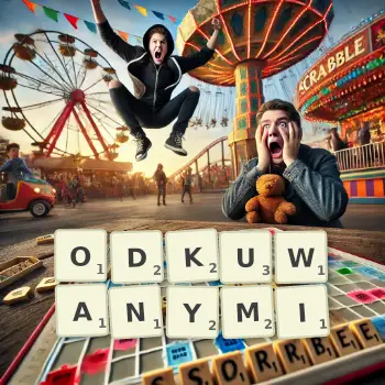 Kreatywna ilustracja do gry w Scrabble ze słowem ODKUWANYMI ułożonym z płytek na planszy.