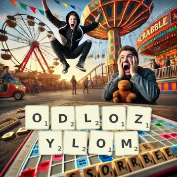 Kreatywna ilustracja do gry w Scrabble ze słowem ODLOZYLOM ułożonym z płytek na planszy.