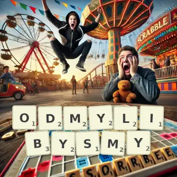 Kreatywna ilustracja do gry w Scrabble ze słowem ODMYLIBYSMY ułożonym z płytek na planszy.