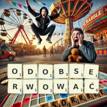 Kreatywna ilustracja do gry w Scrabble ze słowem ODOBSERWOWAĆ ułożonym z płytek na planszy.