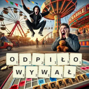 Kreatywna ilustracja do gry w Scrabble ze słowem ODPIŁOWYWAŁ ułożonym z płytek na planszy.