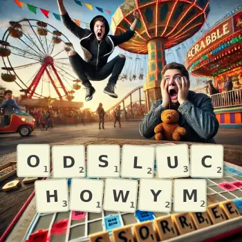 Kreatywna ilustracja do gry w Scrabble ze słowem ODSLUCHOWYM ułożonym z płytek na planszy.