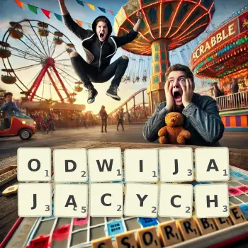 Kreatywna ilustracja do gry w Scrabble ze słowem ODWIJAJĄCYCH ułożonym z płytek na planszy.