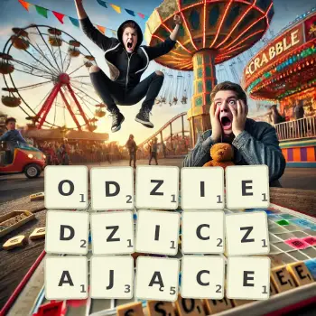 Kreatywna ilustracja do gry w Scrabble ze słowem ODZIEDZICZAJĄCE ułożonym z płytek na planszy.