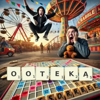Kreatywna ilustracja do gry w Scrabble ze słowem OOTEKĄ ułożonym z płytek na planszy.