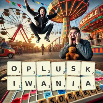 Kreatywna ilustracja do gry w Scrabble ze słowem OPLUSKIWANIA ułożonym z płytek na planszy.