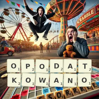 Kreatywna ilustracja do gry w Scrabble ze słowem OPODATKOWANO ułożonym z płytek na planszy.