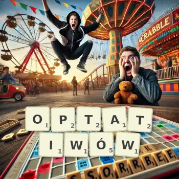 Kreatywna ilustracja do gry w Scrabble ze słowem OPTATIWÓW ułożonym z płytek na planszy.