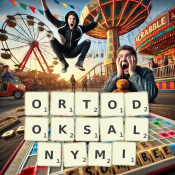 Kreatywna ilustracja do gry w Scrabble ze słowem ORTODOKSALNYMI ułożonym z płytek na planszy.