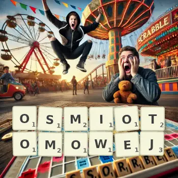 Kreatywna ilustracja do gry w Scrabble ze słowem OSMIOTOMOWEJ ułożonym z płytek na planszy.