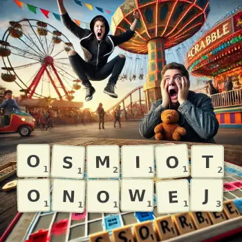 Kreatywna ilustracja do gry w Scrabble ze słowem OSMIOTONOWEJ ułożonym z płytek na planszy.