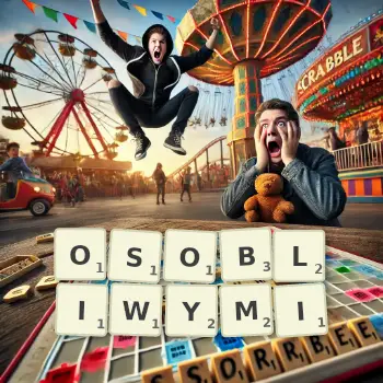 Kreatywna ilustracja do gry w Scrabble ze słowem OSOBLIWYMI ułożonym z płytek na planszy.