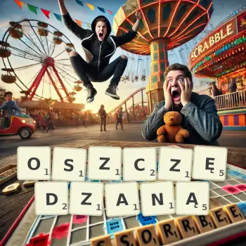 Kreatywna ilustracja do gry w Scrabble ze słowem OSZCZĘDZANĄ ułożonym z płytek na planszy.