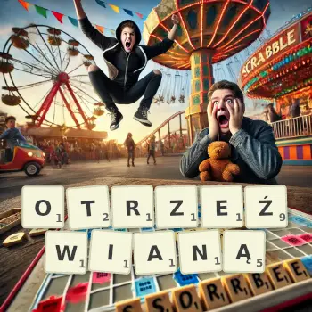 Kreatywna ilustracja do gry w Scrabble ze słowem OTRZEŹWIANĄ ułożonym z płytek na planszy.