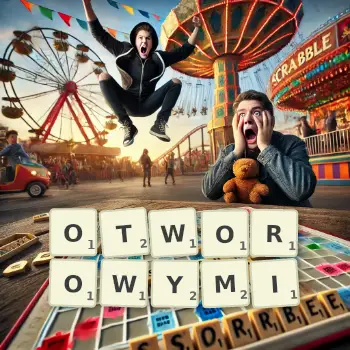 Kreatywna ilustracja do gry w Scrabble ze słowem OTWOROWYMI ułożonym z płytek na planszy.