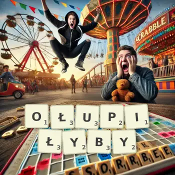 Kreatywna ilustracja do gry w Scrabble ze słowem OŁUPIŁYBY ułożonym z płytek na planszy.