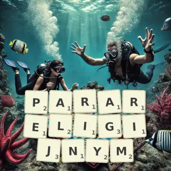 Kreatywna ilustracja do gry w Scrabble ze słowem PARARELIGIJNYM ułożonym z płytek na planszy.