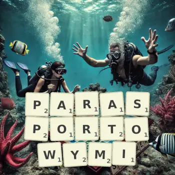 Kreatywna ilustracja do gry w Scrabble ze słowem PARASPORTOWYMI ułożonym z płytek na planszy.