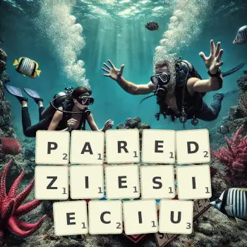 Kreatywna ilustracja do gry w Scrabble ze słowem PAREDZIESIECIU ułożonym z płytek na planszy.