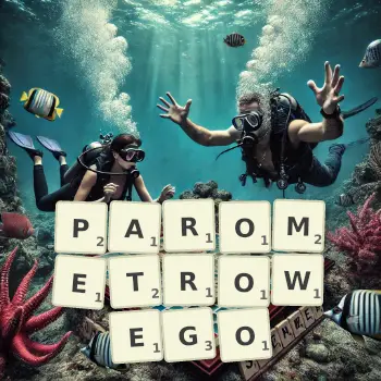 Kreatywna ilustracja do gry w Scrabble ze słowem PAROMETROWEGO ułożonym z płytek na planszy.