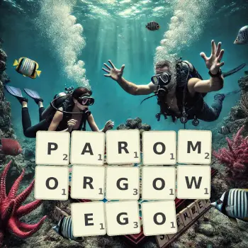 Kreatywna ilustracja do gry w Scrabble ze słowem PAROMORGOWEGO ułożonym z płytek na planszy.