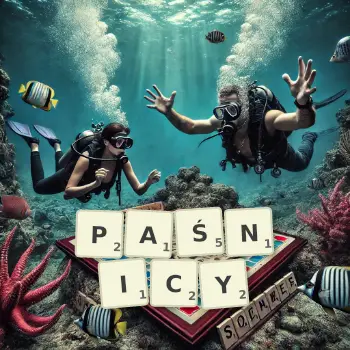 Kreatywna ilustracja do gry w Scrabble ze słowem PAŚNICY ułożonym z płytek na planszy.