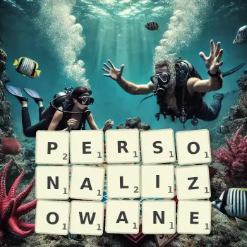Kreatywna ilustracja do gry w Scrabble ze słowem PERSONALIZOWANE ułożonym z płytek na planszy.