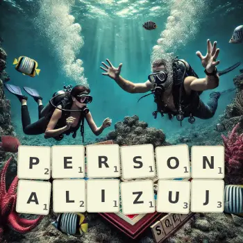 Kreatywna ilustracja do gry w Scrabble ze słowem PERSONALIZUJ ułożonym z płytek na planszy.