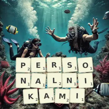 Kreatywna ilustracja do gry w Scrabble ze słowem PERSONALNIKAMI ułożonym z płytek na planszy.