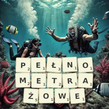 Kreatywna ilustracja do gry w Scrabble ze słowem PEŁNOMETRAŻOWE ułożonym z płytek na planszy.