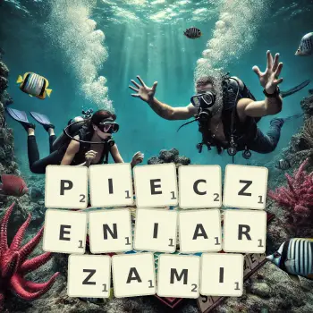 Kreatywna ilustracja do gry w Scrabble ze słowem PIECZENIARZAMI ułożonym z płytek na planszy.